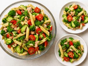 Салат з пастою «пера», тунцем і овочами