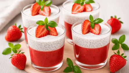Чіа-пудинг з полуницею у склянках