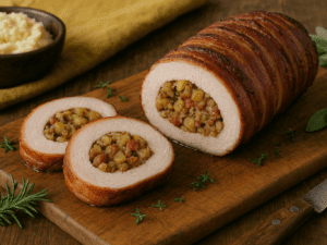 Рулет з індички з яблучно-беконовою начинкою