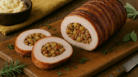 Рулет з індички з яблучно-беконовою начинкою