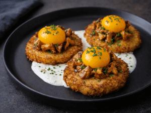 Деруни з лисичками та жовтком су-від