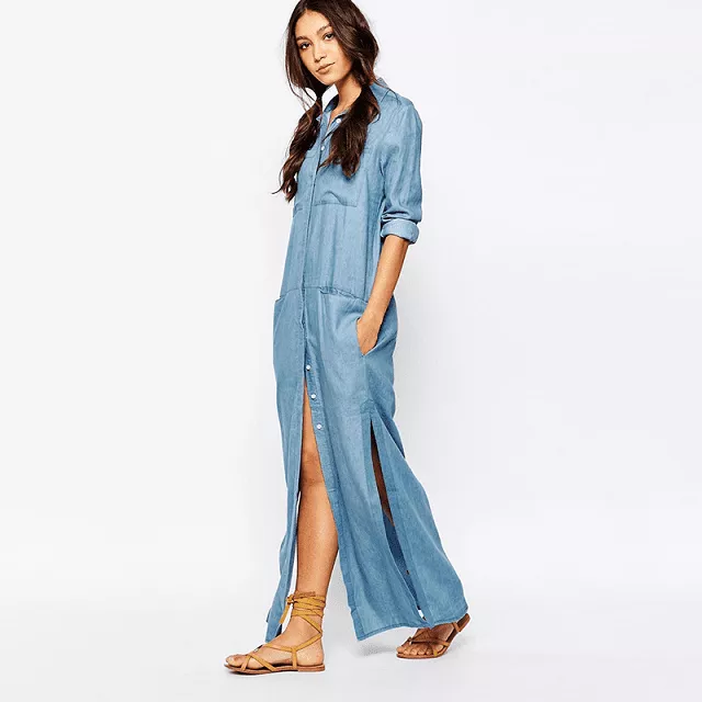 Мода 2019. Літній денім Long-Shirt-Dress-2016-Woman-Denim-Solid-Color-Floor-Length-Women-Dress-Casual-New-Style-Dresses