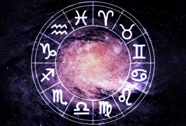 White horoscope circle on space background