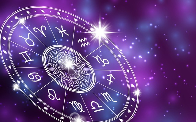 Horoscope circle on shiny backgroung - space backdrop with white astrology circle
