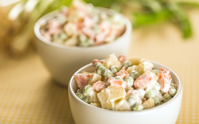 Salad closeup cold green white pea snack